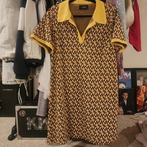 Cider Yellow and Brown Geometric Mini Dress